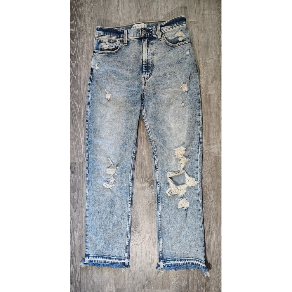 Abercrombie & Fitch Ultra High Rise Ankle Straight Jeans Acid Wash Frayed 28/6R